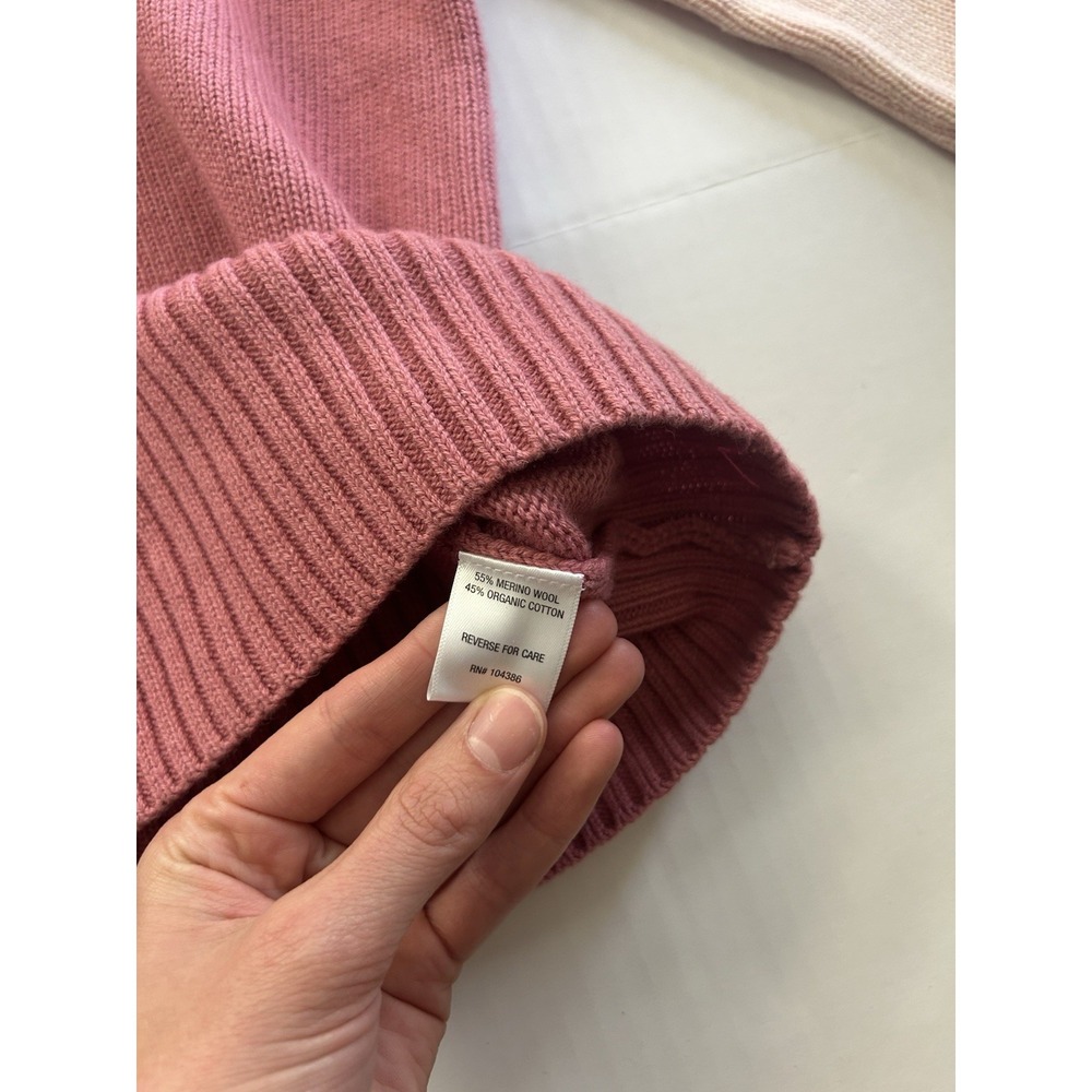 Garnet Hill Colorblock Turtleneck Sweater Merino Wool Organic Cotton Pink - Picture 5 of 7